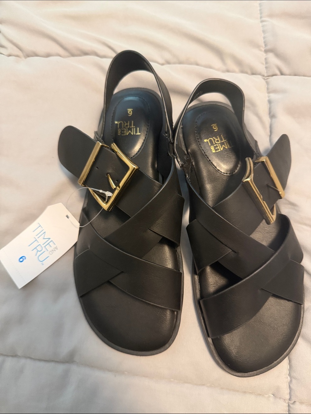 Time and Tru Women's X-Band gold Buckle Sandals size 6